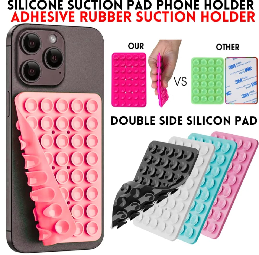 Double Side Silicone Suction Pad Phone Holder – Self-Adhesive Square Rubber Grip Pad for All Mobiles & Tablets ~ Pack of 4