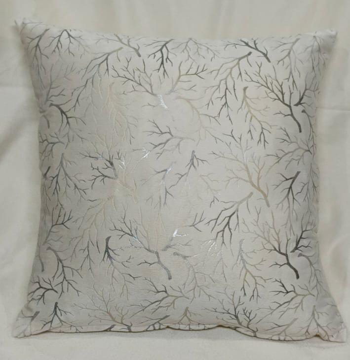 Decorative Cushion Cover Velvet Fabric Design Silver and Golden Twigs for Bedroom Sofa Couch Living Room Size 15/15 Squar Inches