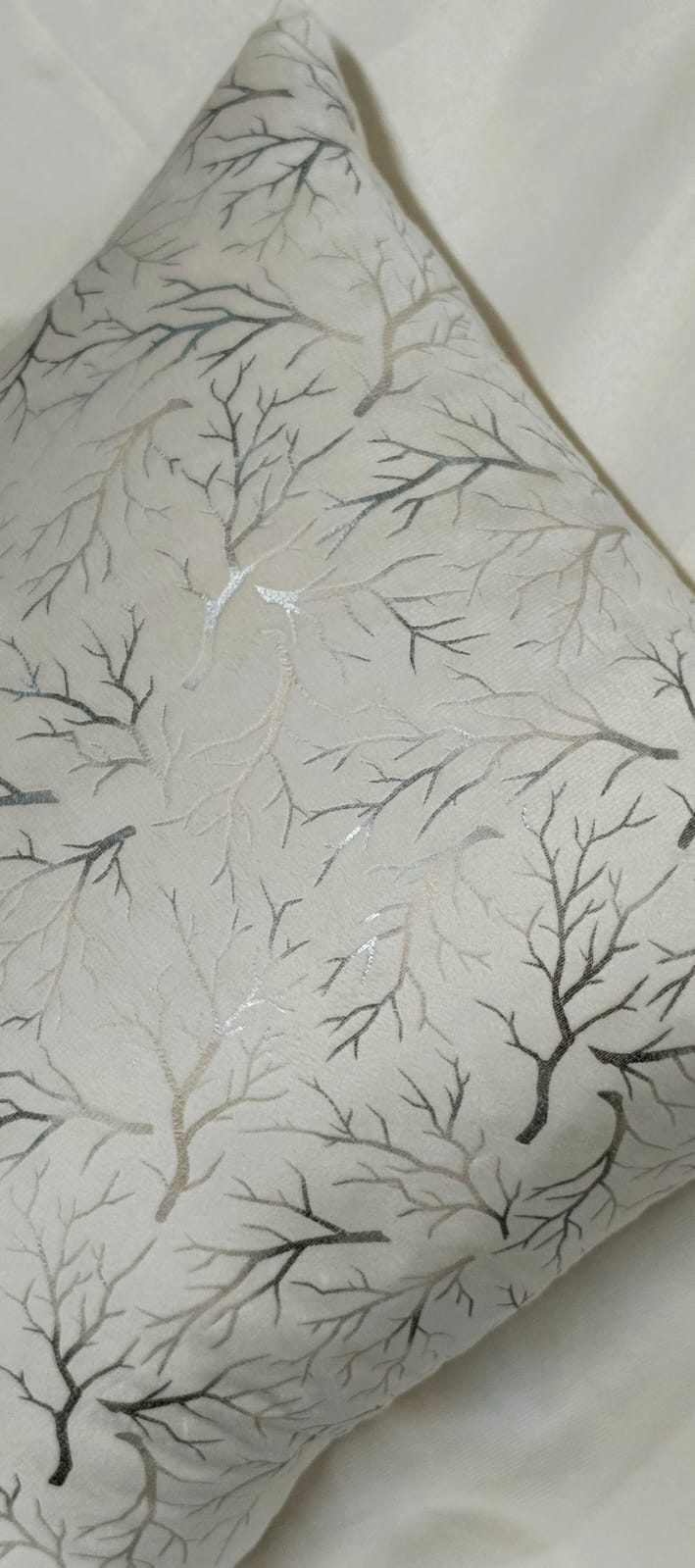 Decorative Cushion Cover Velvet Fabric Design Silver and Golden Twigs for Bedroom Sofa Couch Living Room Size 15/15 Squar Inches