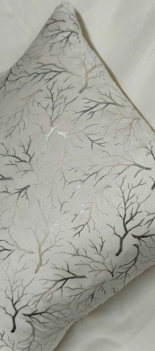 Decorative Cushion Cover Velvet Fabric Design Silver and Golden Twigs for Bedroom Sofa Couch Living Room Size 15/15 Squar Inches